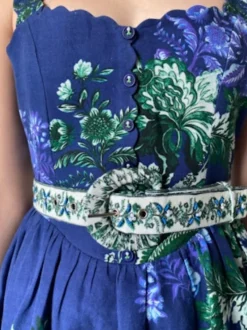 Best - Short Dress With Handcrafted Button and Belt - Green/Blue Dresses | Mini Dresses