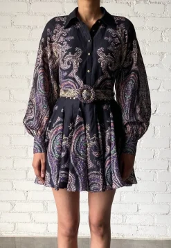 Sale - Short Dress With Buckle Belt - Black Mix Dresses | Mini Dresses