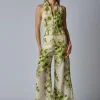 Fashion - Capri Linen Pant - Green Floral Pants