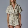 Outlet - Taryn Linen Romper - Brown Geo Print Rompers