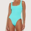 Fashion - Square Neck Swim - Aqua One Piece
