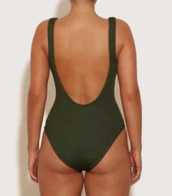 Fashion - Square Neck Swim - Metallic Khaki One Piece