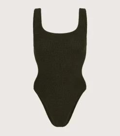 Fashion - Square Neck Swim - Metallic Khaki One Piece