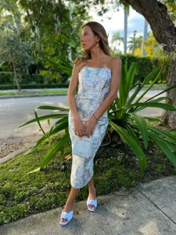 Fashion - Lillian Midi Dress Metallic Blue Exclusive Dresses | Long Dresses