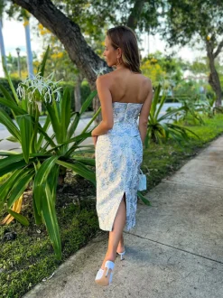 Fashion - Lillian Midi Dress Metallic Blue Exclusive Dresses | Long Dresses