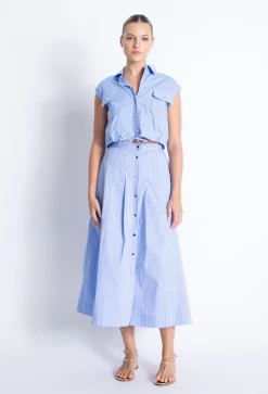 Online - Eden Button Down Skirt - Blue Stripes Long Skirts