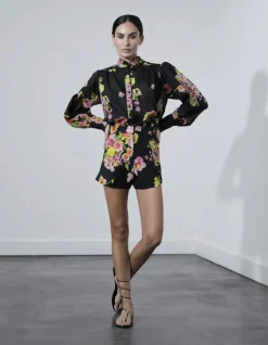 Discount - Felicity Print Blouse - Black Tuscan Flowers Blouses