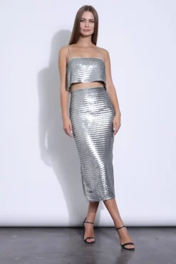 Online - Hayve Sequin Skirt - Silver Long Skirts