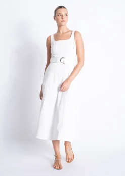 Clearance - Liliana Denim Midi Dress - White Midi | Midi Dresses