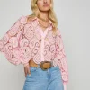 New - Odelia Cropped Lace Blouse - Blush Blouses