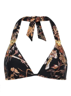 Clearance - Annabelle Triangle Bikini Top - Black Multi Tapestry Jungle Print Bikini