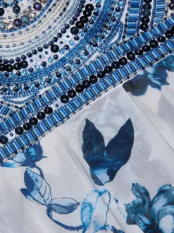 Hot - Annistyn Embellished Floral Gown - White/Blue Painterly Floral Long Dresses | Dresses