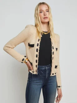 Sale - Astor Contrast Trim Cardigan - Biscuit/Black Sweaters & Knits