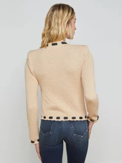 Sale - Astor Contrast Trim Cardigan - Biscuit/Black Sweaters & Knits