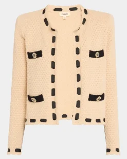 Sale - Astor Contrast Trim Cardigan - Biscuit/Black Sweaters & Knits