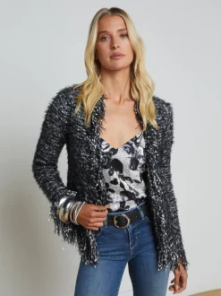 Clearance L’agence - Azure Fringe Cardigan Blazer - Black/Silver Multi Blazers | Sweaters & Knits