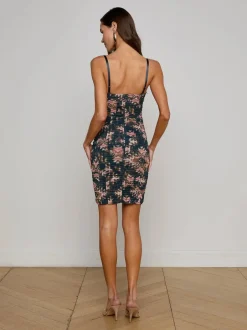 Online L’agence - Bray Shirred Midi Dress - Charcoal Multi Ganado Print Mini Dresses | Midi