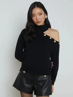 New - Brixie Cutout Turtleneck - Black/Gold Sweaters & Knits