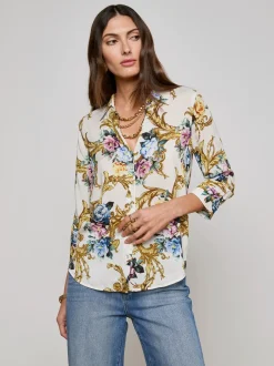 Outlet - Camille Blouse - Vintage White Small Floral Baroque Blouses