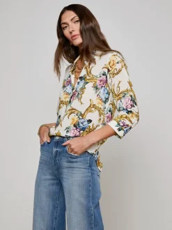 Outlet - Camille Blouse - Vintage White Small Floral Baroque Blouses
