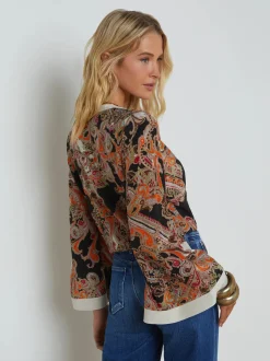 Fashion L’agence - Charlize Silk Blouse - Tonal Tan Paisley Medallion Blouses