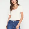 Best L’agence - Dana Scoop Neck Cropped Tee - Bisque Crop Tops