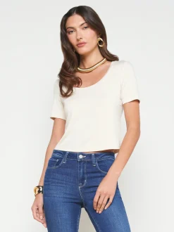 Best L’agence - Dana Scoop Neck Cropped Tee - Bisque Crop Tops