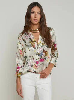 Online - Dani 3/4 Sleeve Blouse - White Multi Charonda Butterfly Blouses
