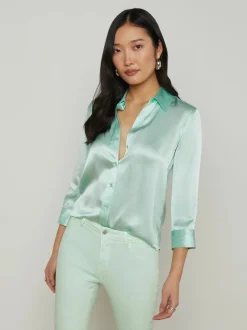 Sale - Dani 3/4 Sleeve Blouse - Pale Jade Blouses