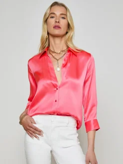 Online - Dani Silk Blouse - Pop Coral Blouses