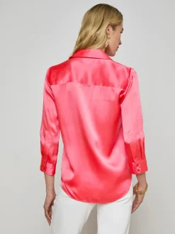 Online - Dani Silk Blouse - Pop Coral Blouses