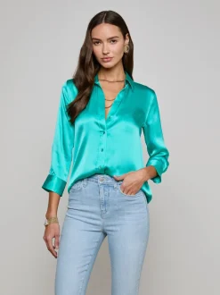 Hot - Dani Silk Blouse - Pool Blue Blouses