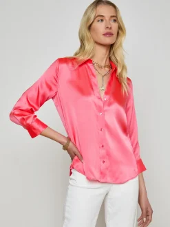 Online - Dani Silk Blouse - Pop Coral Blouses