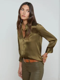 New L’agence - Dani Silk Blouse - Pine Blouses