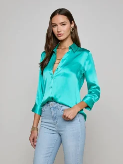 Hot - Dani Silk Blouse - Pool Blue Blouses