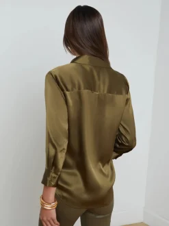 New L’agence - Dani Silk Blouse - Pine Blouses