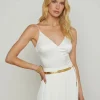 New - Dara Stretch Satin Bodysuit - Ivory Bodysuits