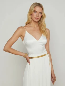 New - Dara Stretch Satin Bodysuit - Ivory Bodysuits