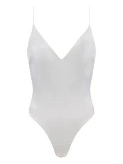 New - Dara Stretch Satin Bodysuit - Ivory Bodysuits