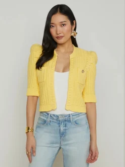 Clearance - Delilah Crop Textured Cardigan - Pale Yellow Sweaters & Knits