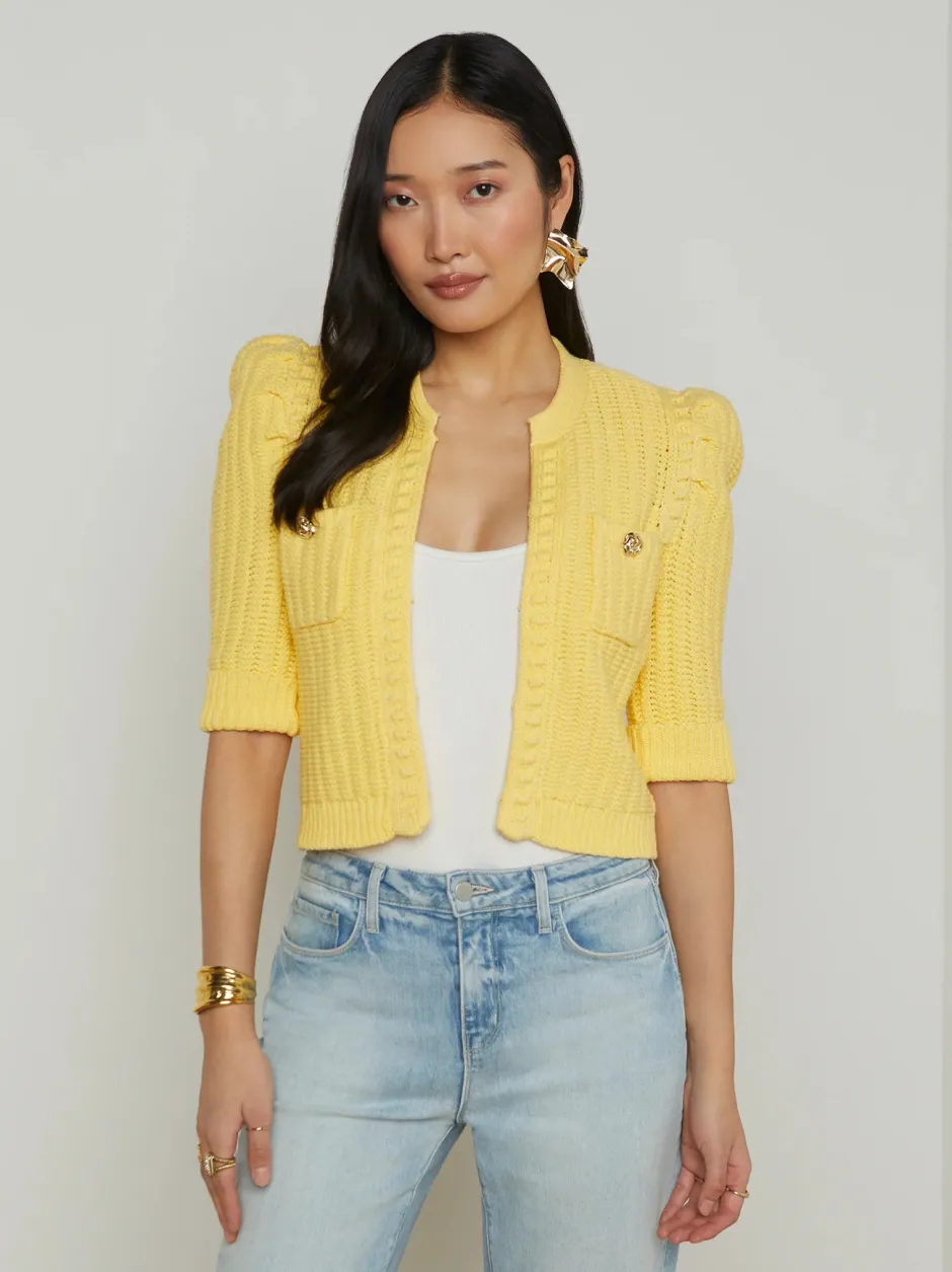 Clearance - Delilah Crop Textured Cardigan - Pale Yellow Sweaters & Knits