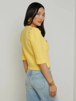 Clearance - Delilah Crop Textured Cardigan - Pale Yellow Sweaters & Knits