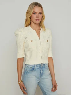 New L’agence - Delilah Cropped Cardigan - Vintage White/Gold Knot Sweaters & Knits