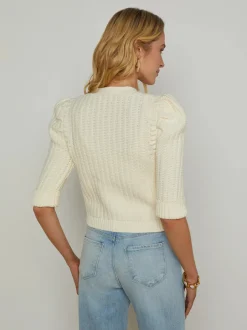 New L’agence - Delilah Cropped Cardigan - Vintage White/Gold Knot Sweaters & Knits