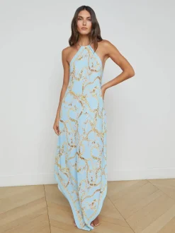 Sale - Elise Halter Midi Dress - Sky Blue Multi Chain Coverups | Midi