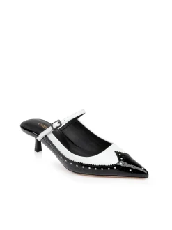 Discount L’Agence - Elle Patent Leather Mule - Black and White Patent Shoes