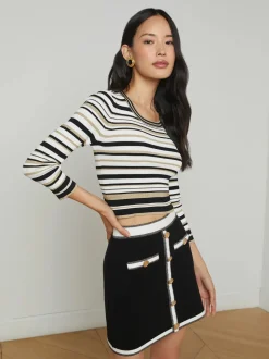 Clearance L’agence - Emi Knit Mini Skirt - Black/White/Gold Lurex Mini Skirts