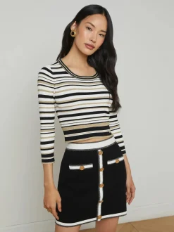 Clearance L’agence - Emi Knit Mini Skirt - Black/White/Gold Lurex Mini Skirts