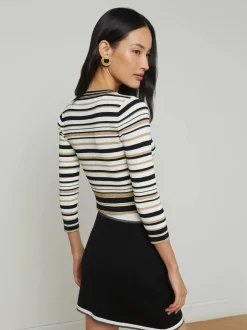 Clearance L’agence - Emi Knit Mini Skirt - Black/White/Gold Lurex Mini Skirts