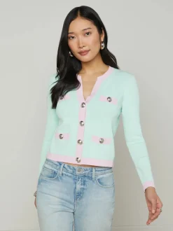 Discount - Estefania Cardigan - Pale Jade/Pink Sweaters & Knits